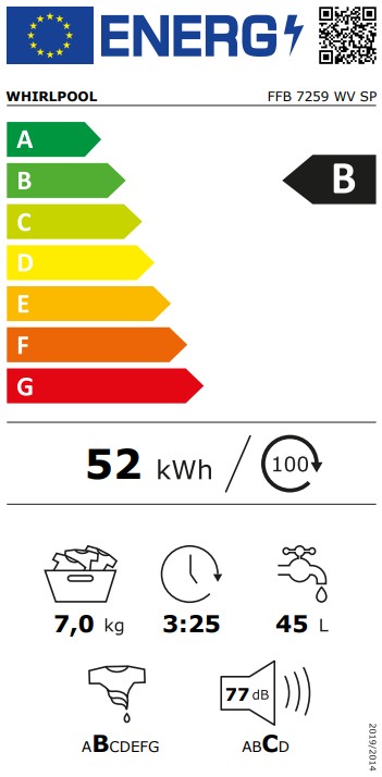 Whirlpool FFB 7259 WV, lavadora de carga frontal, libre instalación, 7kg, 1200rpm, blanco, clase B