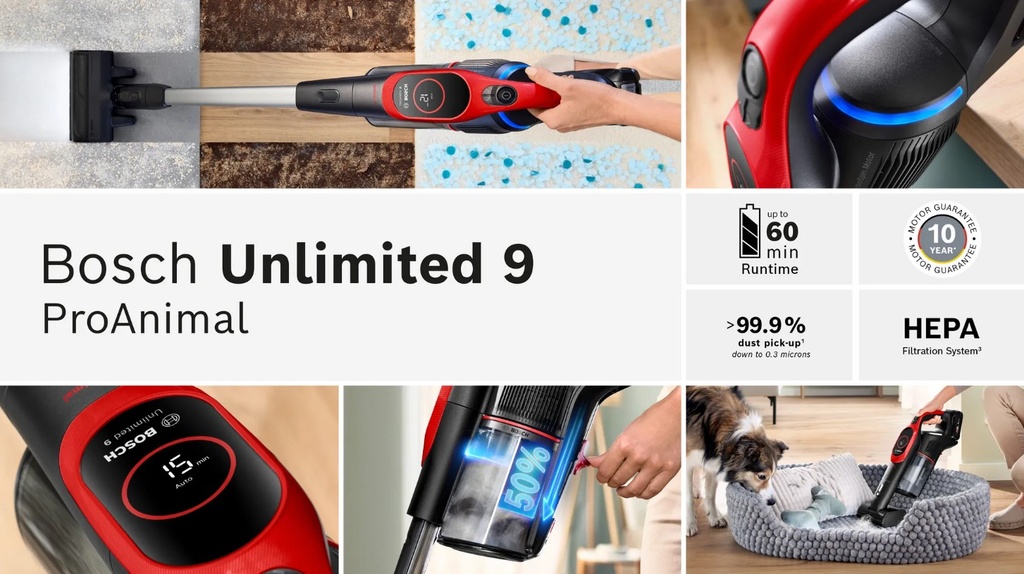 Bosch BBS931PET, aspiradora sin cable, Unlimited 9 ProAnimal, rojo