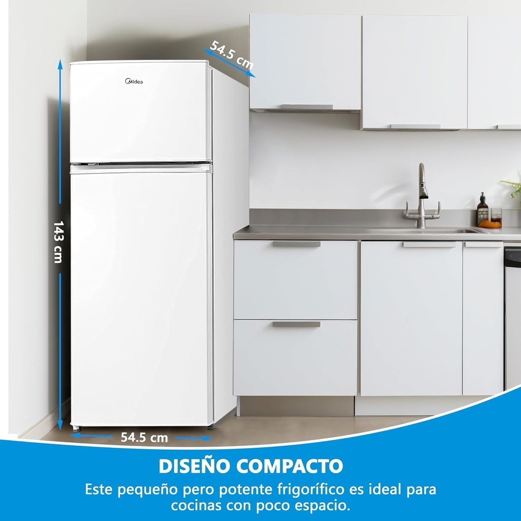 Midea MDRT294FGE0, frigorífico dos puertas, 1,43x55cm, Smart Cooling, Inverter Quattro, blanco, clase F