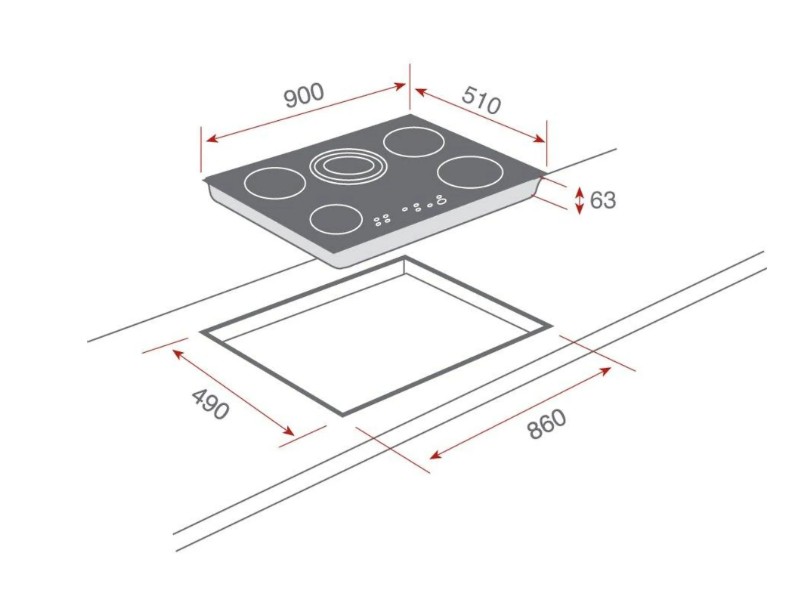 Teka TR 951, placa vitrocerámica, 90 cm, 5 zonas, Touch Control, función Booster