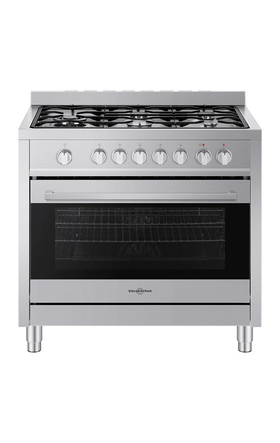 Vitrokitchen ST9060IB, cocina de gas butano, 90x60cm, 5 fuegos, horno eléctrico, inox