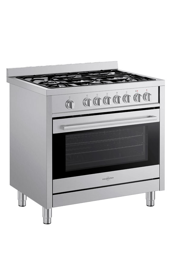 Vitrokitchen ST9060IB, cocina de gas butano, 90x60cm, 5 fuegos, horno eléctrico, inox
