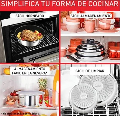 Tefal L8813S, set de sartenes, 2 unidades, 22/26 cm, mango extraíble, revestimiento titanio antiadherente, indicador de calor, acero inox