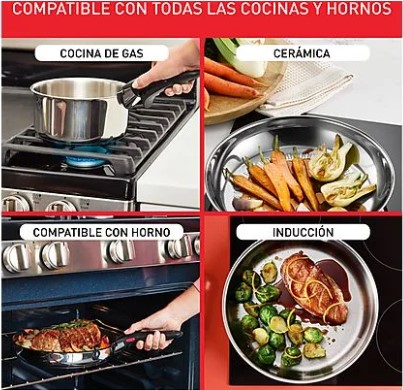 Tefal L8813S, set de sartenes, 2 unidades, 22/26 cm, mango extraíble, revestimiento titanio antiadherente, indicador de calor, acero inox