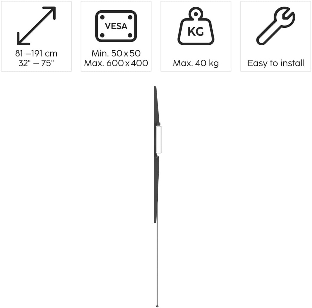 Hama 00220811, soporte fijo, 32" a 75", hasta 40 kg