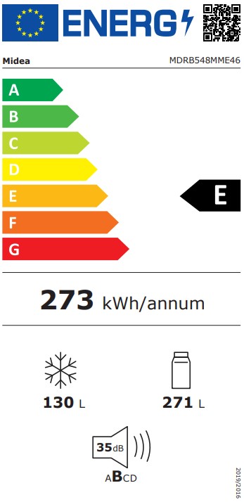 Midea MDRB548MME46, frigorífico combi, 186x59,5x67cm, Total No Frost, inox, clase E
