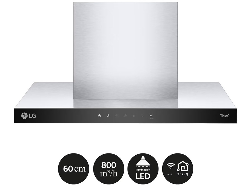 LG HCEZ2426S, campana extractora, 60cm, 4 niveles de potencia, 70dB, WiFi, inox, clase A