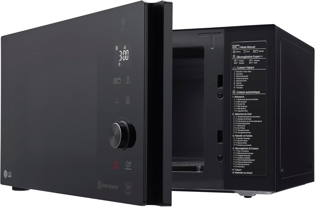LG Mh7265Dps, microondas con grill, 1200w, 32l, Smart Inverter, negro