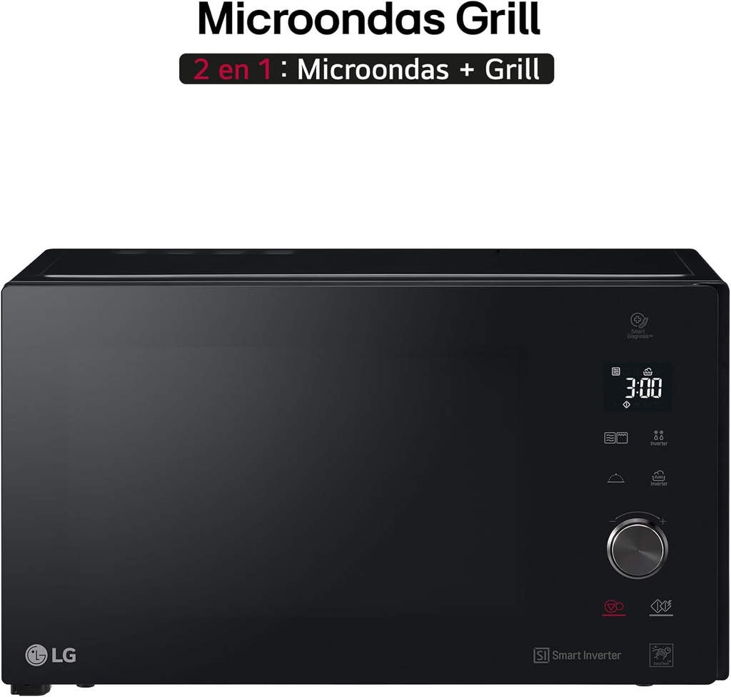 LG Mh7265Dps, microondas con grill, 1200w, 32l, Smart Inverter, negro