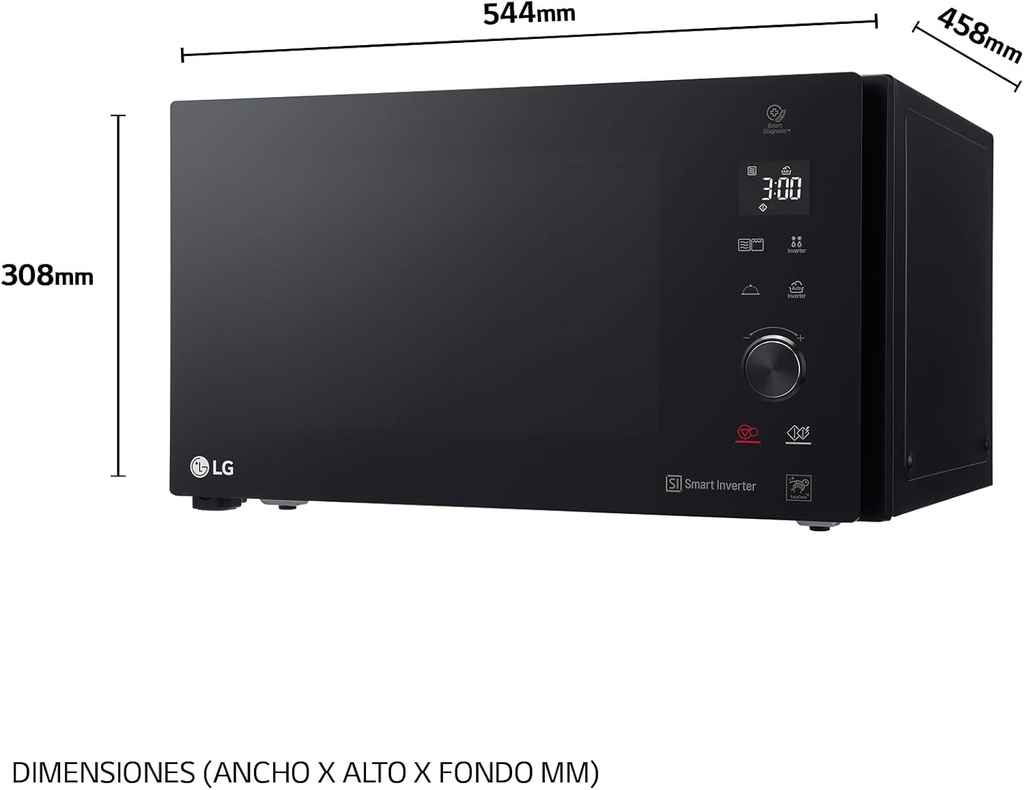 LG Mh7265Dps, microondas con grill, 1200w, 32l, Smart Inverter, negro