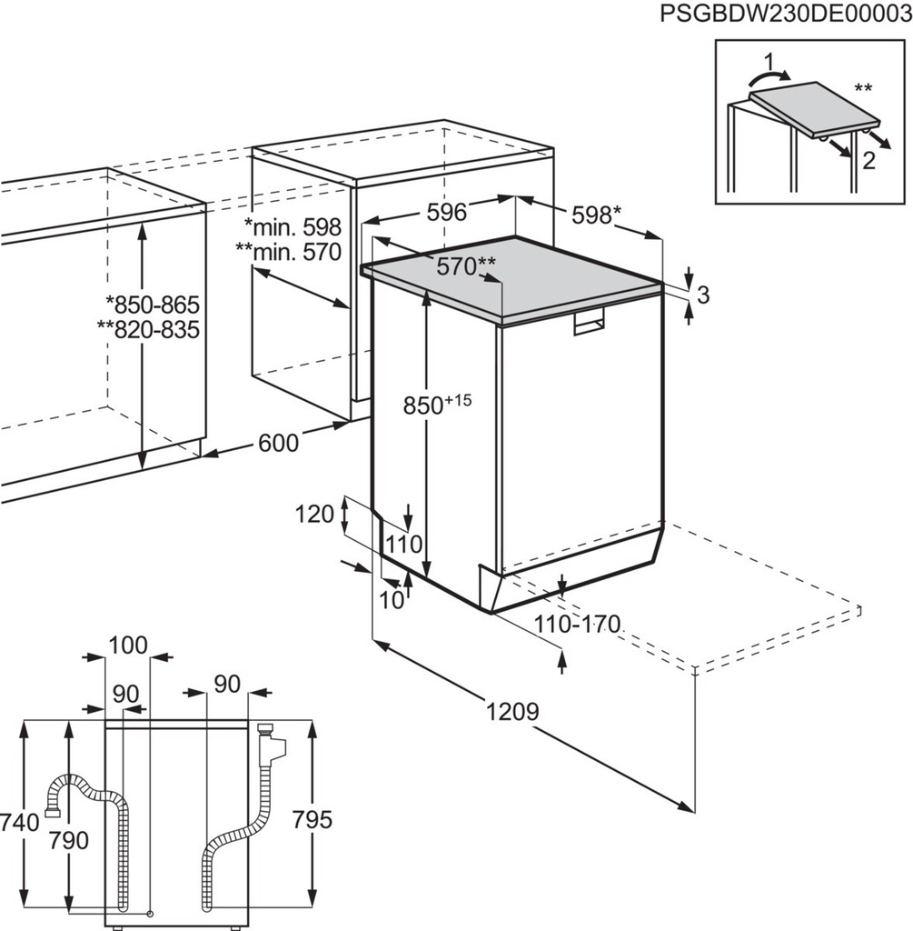 AEG FFB75717PM, lavavajillas libre instalación, 60cm, 14 cubiertos, ExtraHygiene, GlassCare, inox, clase B