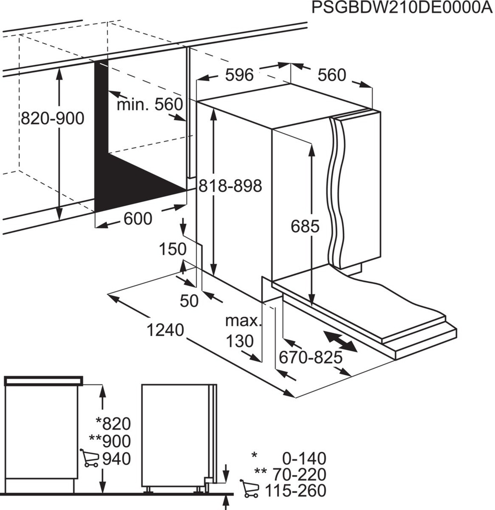 AEG FSE96808P, lavavajillas integrable, 60cm, ComfortLift, serie 9000, 14 cubiertos, clase A