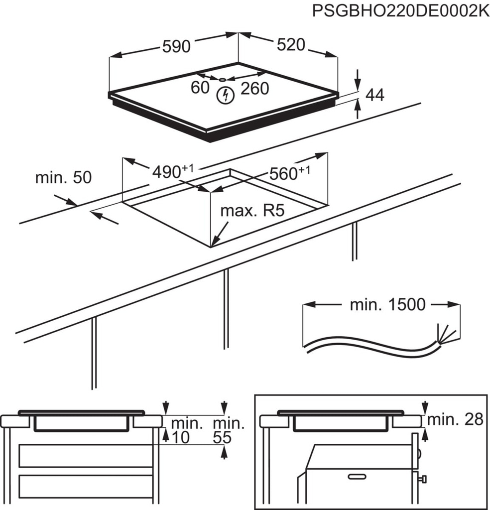 AEG TO63IV0FFB, placa de inducción, 60cm, PowerBoost, 3 zonas, serie 5000