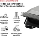 Braun SM5006, Sandwichera gofrera SnackMaker 5 , 800 W, 2 tipos de placas, plata