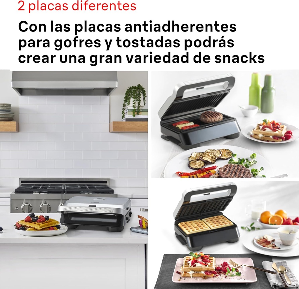 Braun SM5006, Sandwichera gofrera SnackMaker 5 , 800 W, 2 tipos de placas, plata