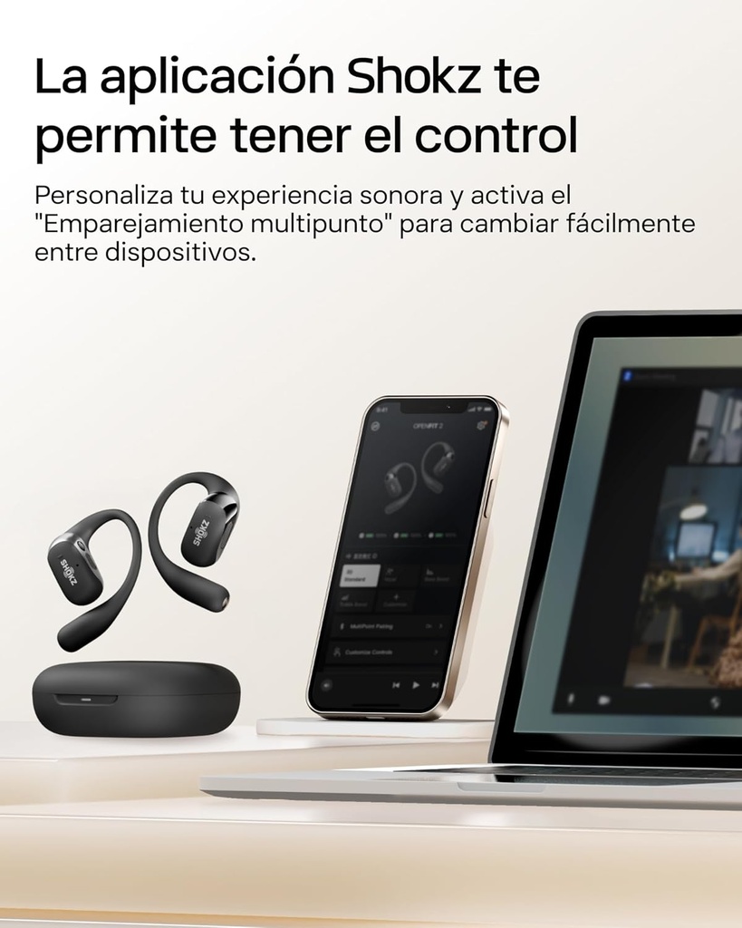 Auriculares conducción aérea, Shokz OpenFit, Tecnología Open-Ear, Graves potentes, Llamadas nítidas, Batería hasta 28h de uso
