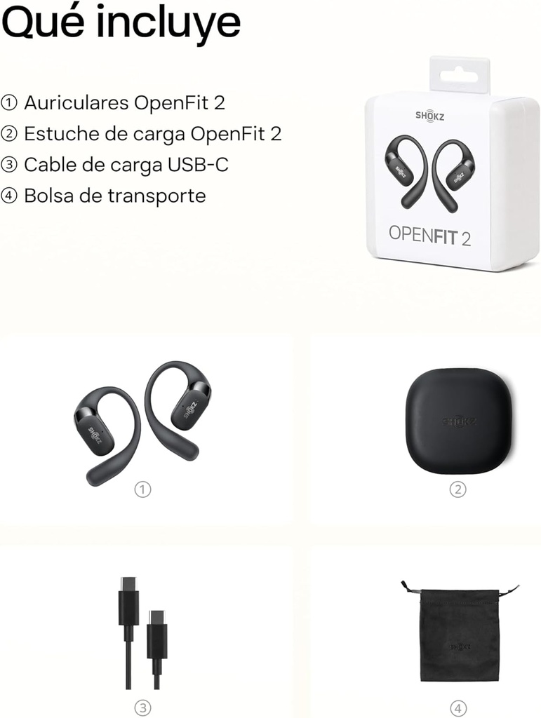 Auriculares conducción aérea, Shokz OpenFit, Tecnología Open-Ear, Graves potentes, Llamadas nítidas, Batería hasta 28h de uso
