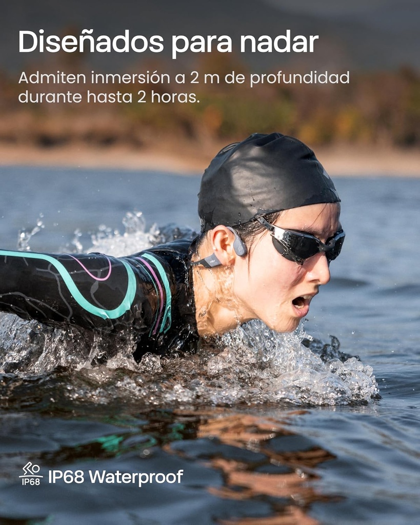 Auriculares Conducción Ósea, Shokz OpenSwim Pro, Bluetooh + Almacenamiento interno 32Gb, Especifico para nadar, Diseño Open-Ear, Llamadas nítidas, Hasta 9 horas de batería