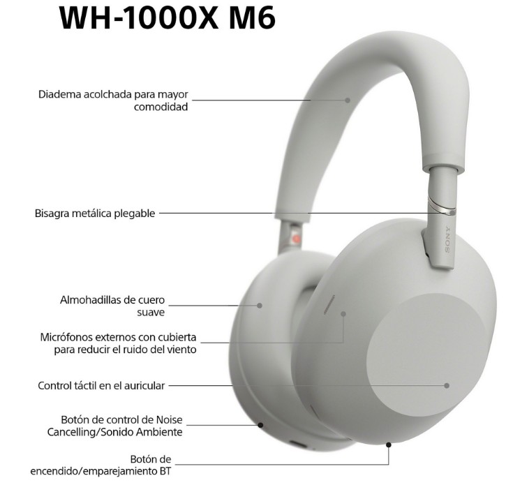 Sony WH-1000XM6, auriculares inalámbricos con Noise Cancelling, autonomía 30h,