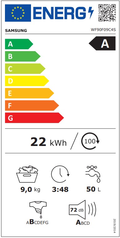 Samsung WF90F09C4SU3, lavadora de carga frontal, 9kg, 1400rpm, autodosificación, grafito, clase A