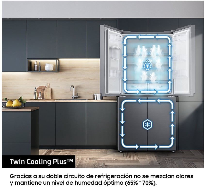 Samsung RF48A401EM9, frigorífico americano, 179 x 74cm, NoFrost, dispensador de agua, Twin Cooling Plus, inox, clase E