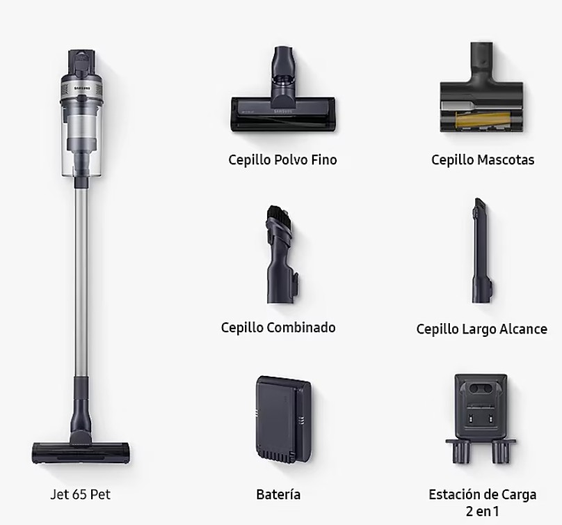 Samsung VS15A60AGR5, aspirador sin cable, Jet 65 Pet, cepillo para mascotas, plata