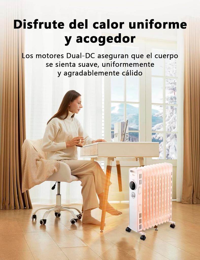 Midea NY2311-20M, radiador de 11 elementos, 2300w, termostato regulable, blanco