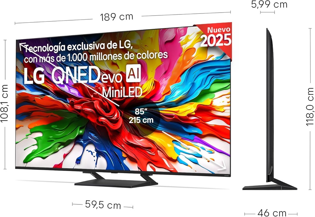 LG 85QNED93A6, TV QNED 85" MiniLed, 4K Ultra HD, 120Hz, webOS 25, procesador α8 AI Gen2, Smart TV