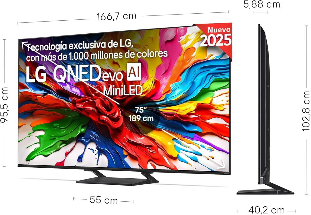 LG 75QNED93A6, TV QNED 75" MiniLed, 4K Ultra HD, 144Hz, webOS 25, procesador α8 AI Gen2, Smart TV