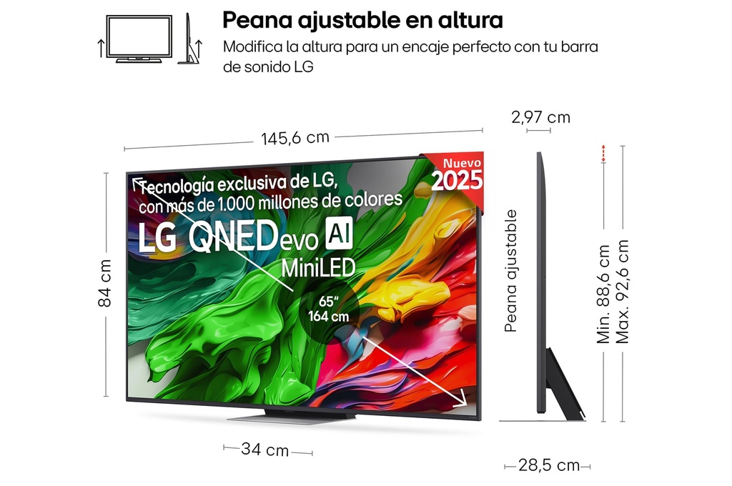 LG 65QNED87A6B, TV QNED 65" MiniLed, 4K Ultra HD, 144Hz, webOS 25