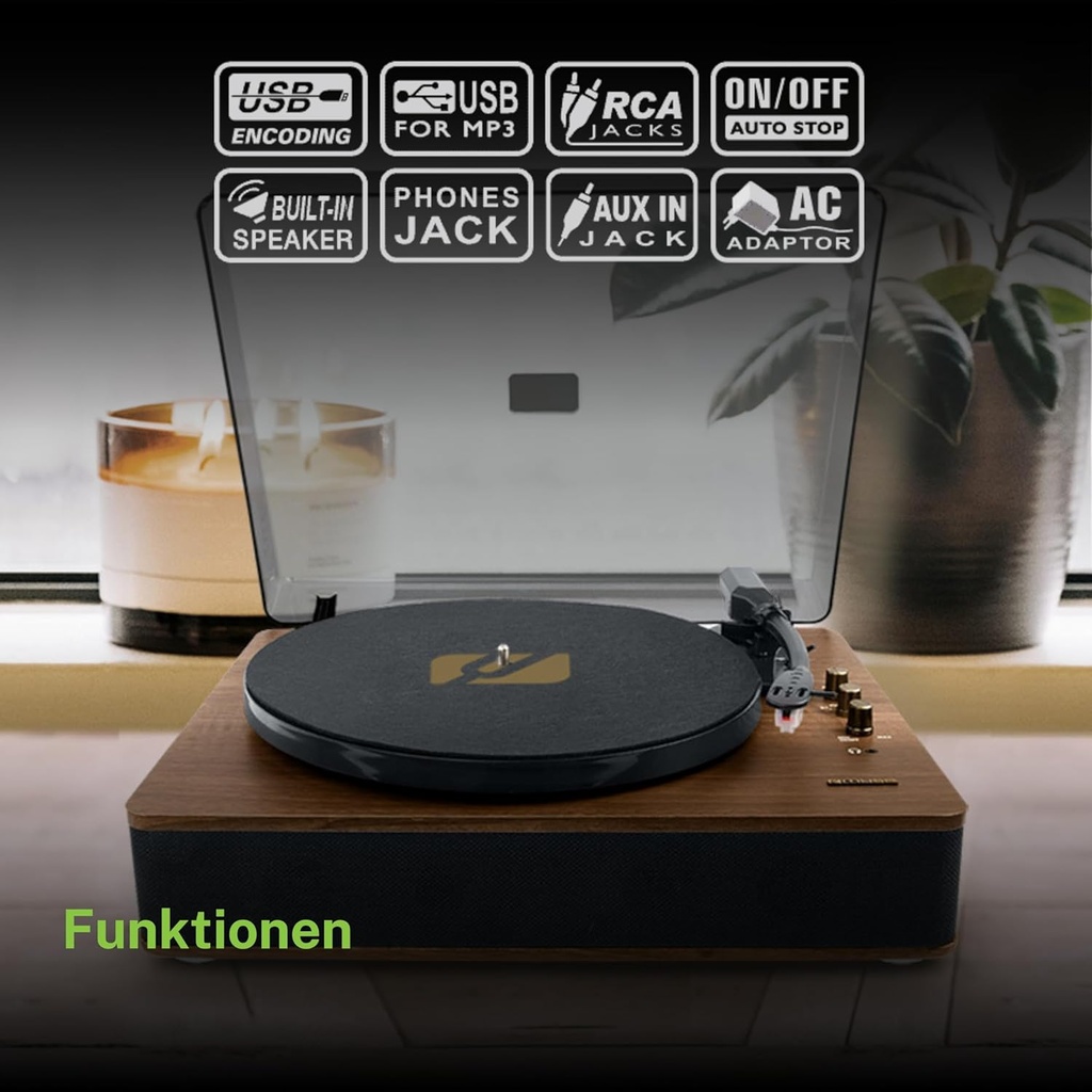 Tocadiscos - Muse MT-106 BT, Bluetooth, USB, RCA, 2x5 W Madera