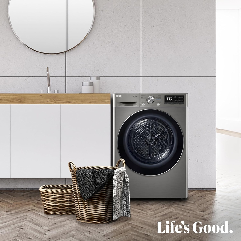 LG RH90V9PV2N, Secadora 9kg, A+++, con Bomba de calor Dual Inverter, Inox Antihuellas, Serie 900