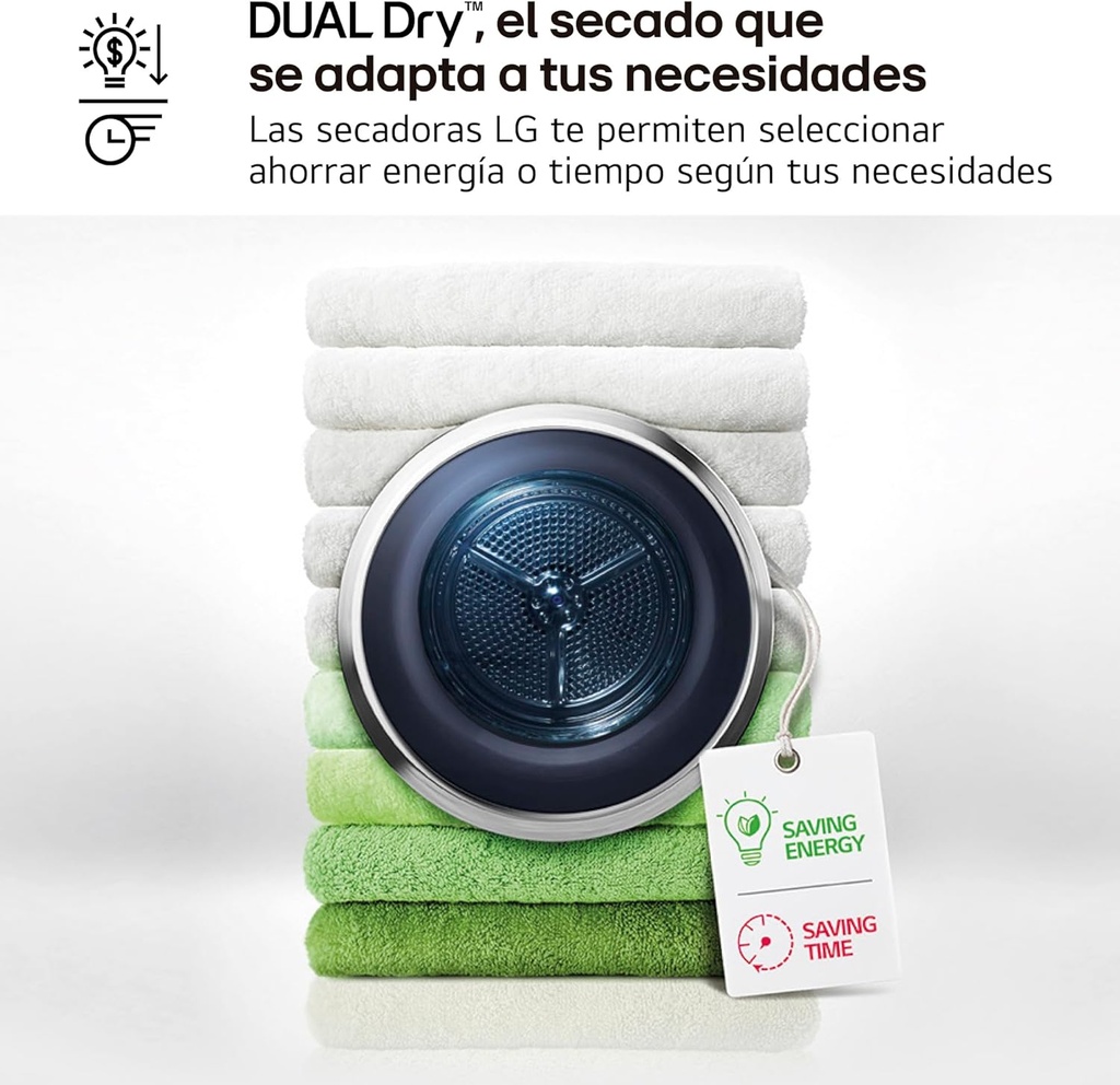 LG RH90V5AV6N, Secadora con Bomba de Calor Blanca A++, 9kg Dula Inverter