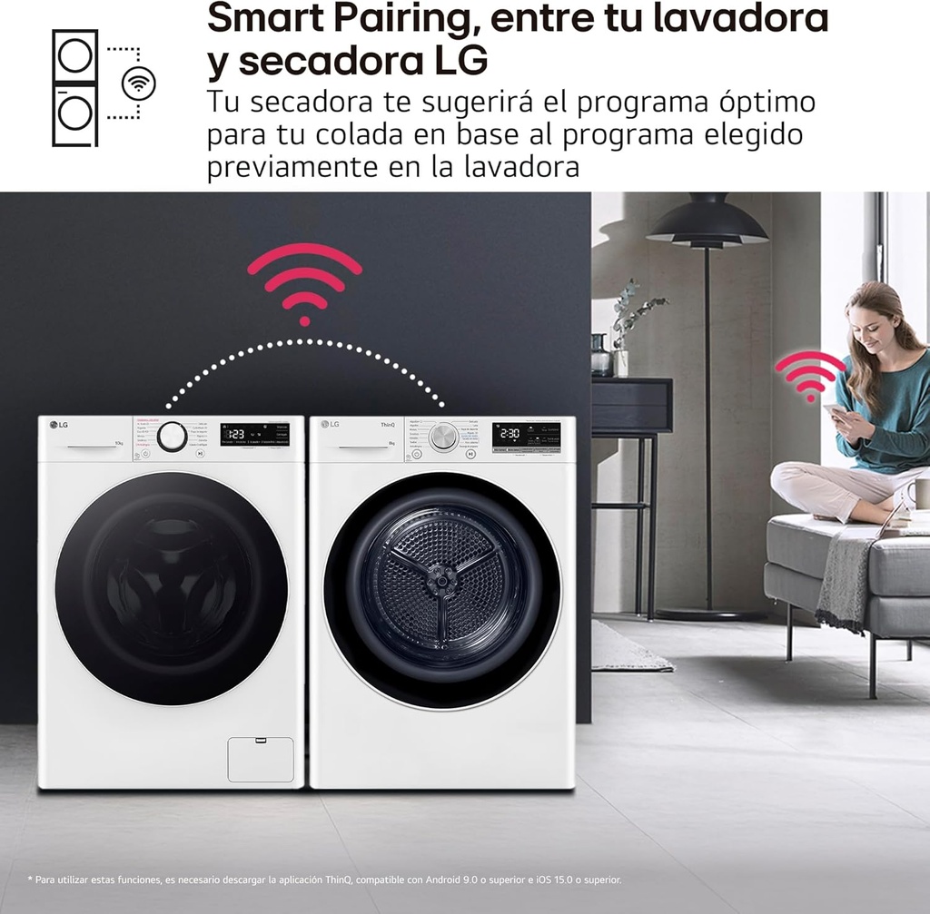 LG RH80V9AV4N Secadora 8kg, C, con Bomba de calor Dual Inverter, Blanca, Serie 900