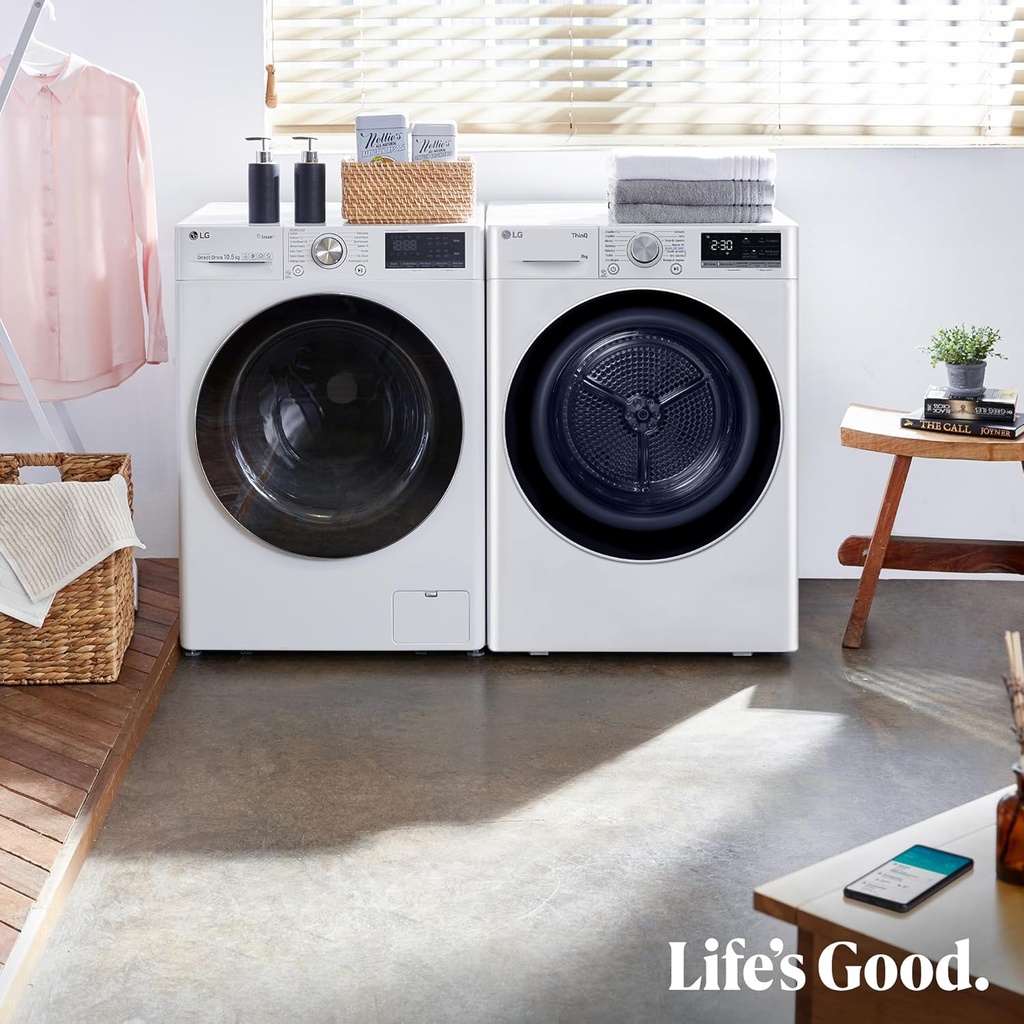 LG RH80V9AV4N Secadora 8kg, C, con Bomba de calor Dual Inverter, Blanca, Serie 900