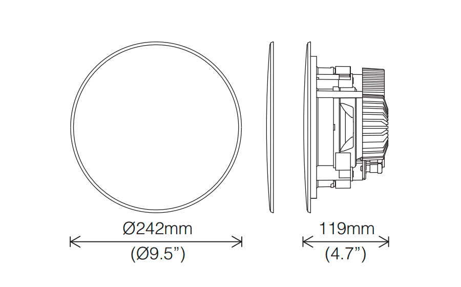 Yamaha NS-IC 600, Pareja de altavoces de techo, 6-1/2″ coaxial con woofer de cono, tweeter de cúpula con suave giro y líquido refrigerado, manejo de potencia 110W, bafle acústico en forma de cuerno y la rejilla fina