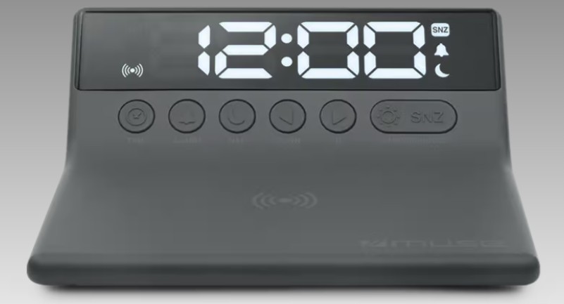 Muse M-168WI, Reloj Digital con display grande, Alarma, Carga por inducción, Función siesta, Dimer y Snooze