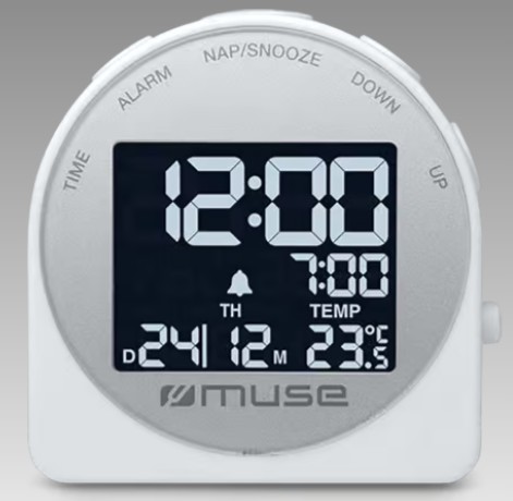 Muse M-09, Reloj digital con display, LCD grande, Fecha, Temperatura y alarma