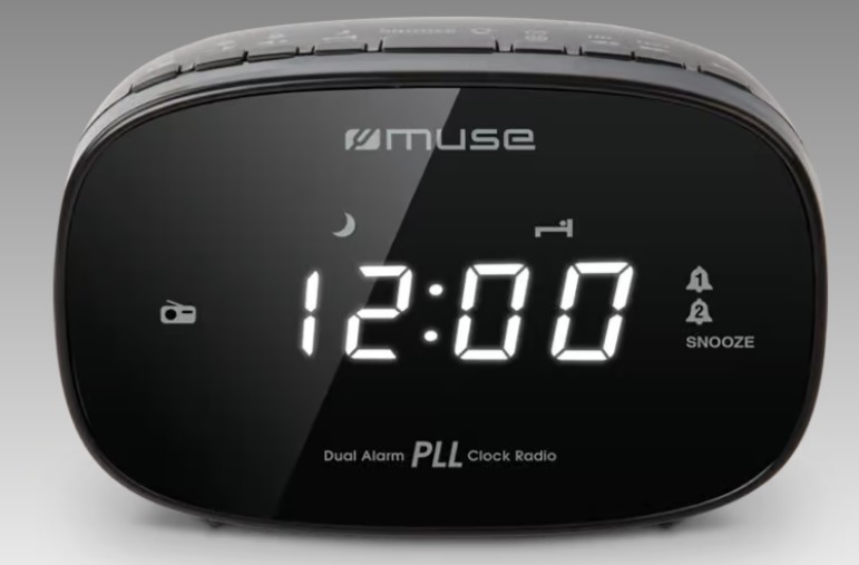 Muse M155 CR, Radio despertador FM/PLL con 20 presintonías para emisoras de FM, Radio o Buzzer, Snooze, Sleep y siesta, 24 horas con LED, intensidad ajustable