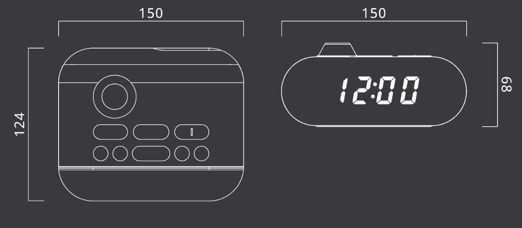 Muse M179 P, Radio despertador FM con 20 presintonías, Pantalla LED de 0,9'', Alarma dual, Proyección de hora de ángulo ajustable y rotación de imagen, Radio y buzzer, Snooze y función sleep