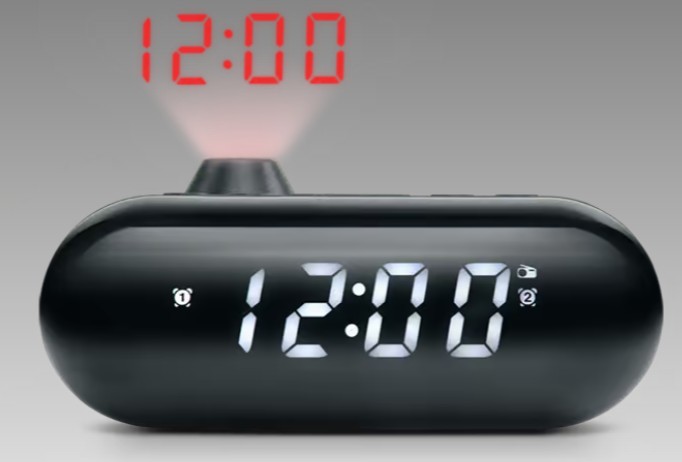 Muse M179 P, Radio despertador FM con 20 presintonías, Pantalla LED de 0,9'', Alarma dual, Proyección de hora de ángulo ajustable y rotación de imagen, Radio y buzzer, Snooze y función sleep