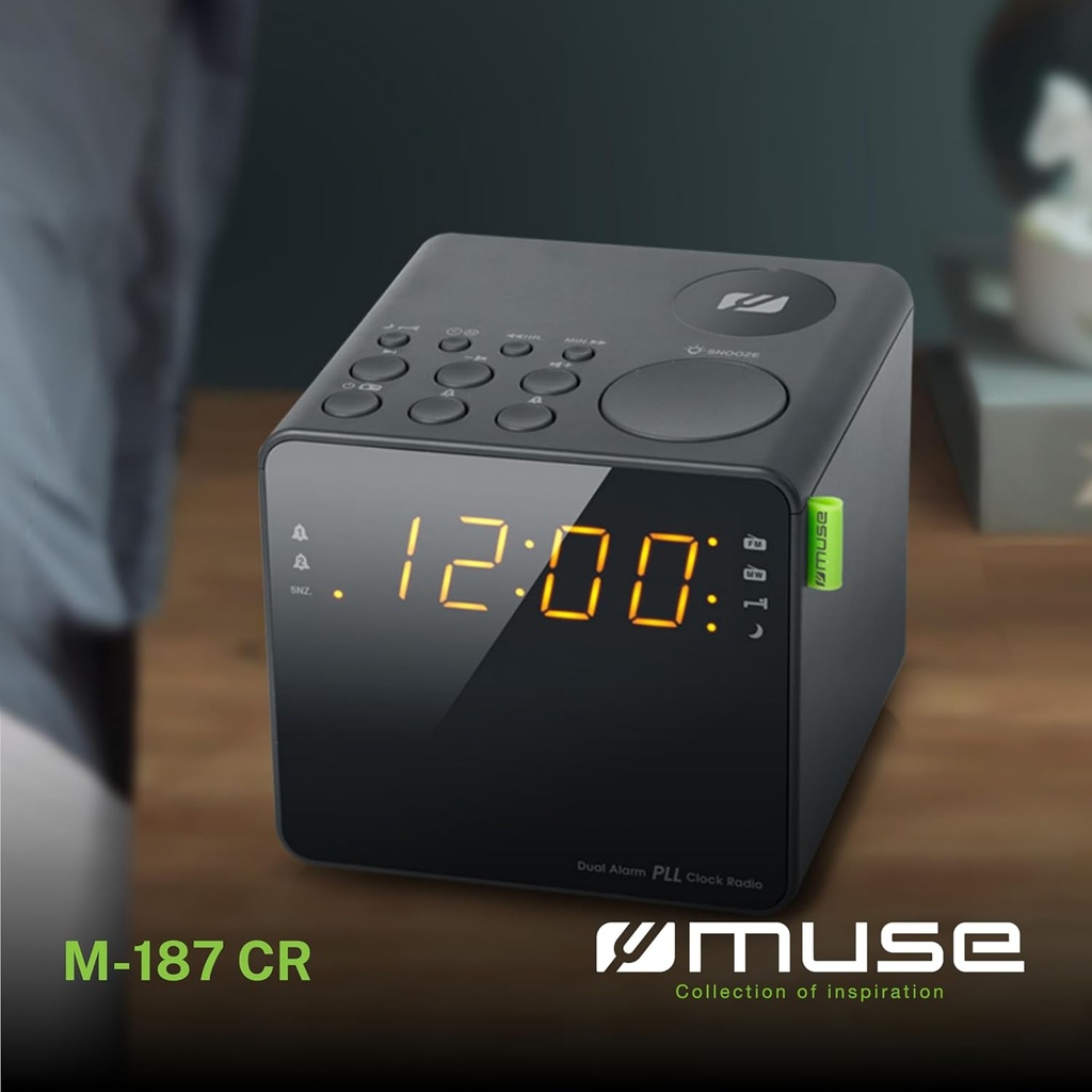 Muse M-187 CR, radio despertador, alarma dual, FM/MW, negro