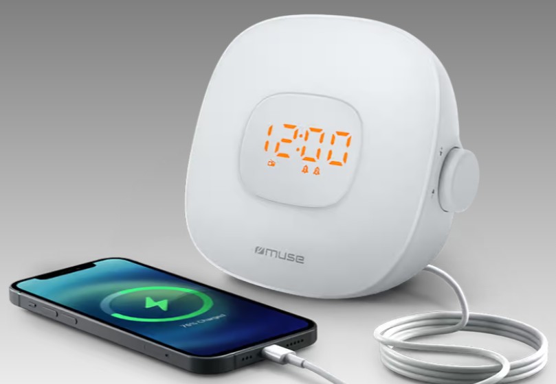 Muse ML-198 CR, Radio despertador con sonidos de la naturaleza, Radio FM digital con 20 presintonías, Luz ambiente multicolor, Radio o zumbador, Pantalla LED, Doble alarma