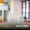 Muse M-051, Radio portátil, 2 bandas (FM/AM), Antena telescópica, Encenido y apagado en el botón de volumen, Toma de auriculares, Entrada auxiliar mini-jack