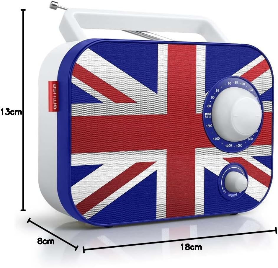 Muse M-062 UK, Radio portátil, 2 bandas (FM/AM), Antena telescópica, Encendido y apagado en el botón de volumen, Entrada auxiliar mini-jack