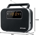 Muse M-081R, Radio portátil FM/AM PLL, 20 presintonías para emosioras (10 FM + 10 MW), Despertador por radio o buzzer, Funciones Snooze, Sleep y siesta, Reloj 24h con LED ámbar de gran tamaño con función Dimmer