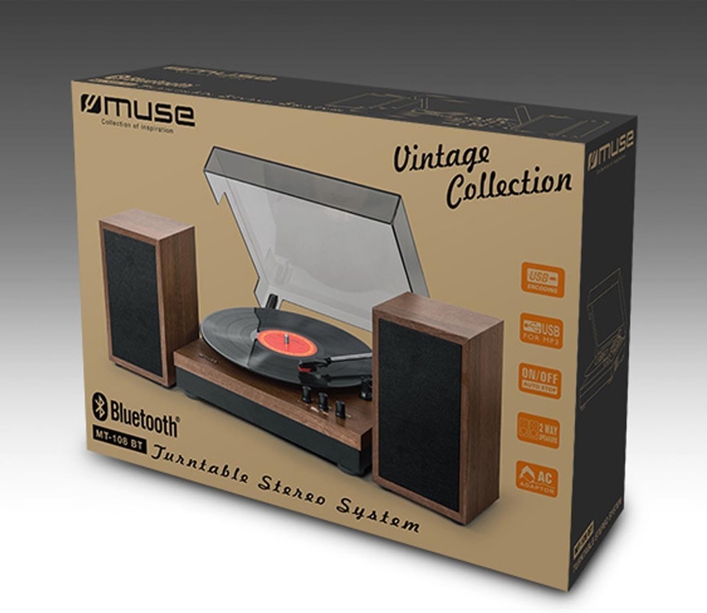 Muse MT-108 BT, Giradiscos estéreo de tres velocidades