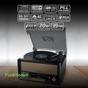 Muse MT-110 B, Microsistema con giradiscos estéreo, 3 velocidades 33/45/78 RPM, Radio FM, Reproductor CD/CD-R/CD-RW, Receptor Bluetooth, Puerto USB, Entrada auxiliar mini-jack, 2 altavoces integrados, Salida RCA, Toma de auriculares