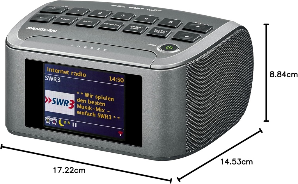 Sangean RCR-11 WF, radio de internet, Pantalla de 3.2", Dab+, WiFi, MP3/WMA, negro