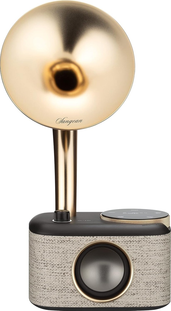 Sangean CP-100D, Radio DAB+ / FM-RDS / Bluetooth / AUX, Radio con diseño de gramófono, Controles digitales, 20 presintonías (10 DAB / 10 FM), Batería recargable, Color Black-Gold